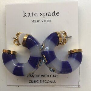 Kate Spade New Royal and Light Blue Striped Hoop Earrings